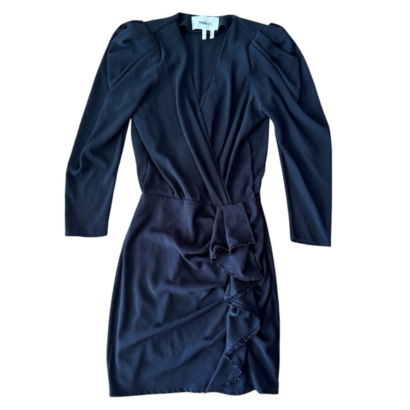 BA&SH XS Melinda Black Puff Sleeve Mini Dress Ruffle V Neck - Picture 2 of 9